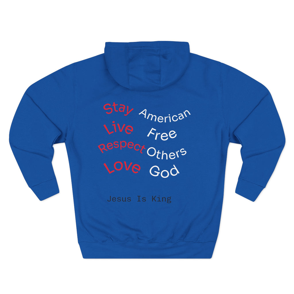 Three-Panel Freedom Hoodie - Inspirational Fleece Sweatshirt, God, Love, American Pride Apparel, Comfort Wear