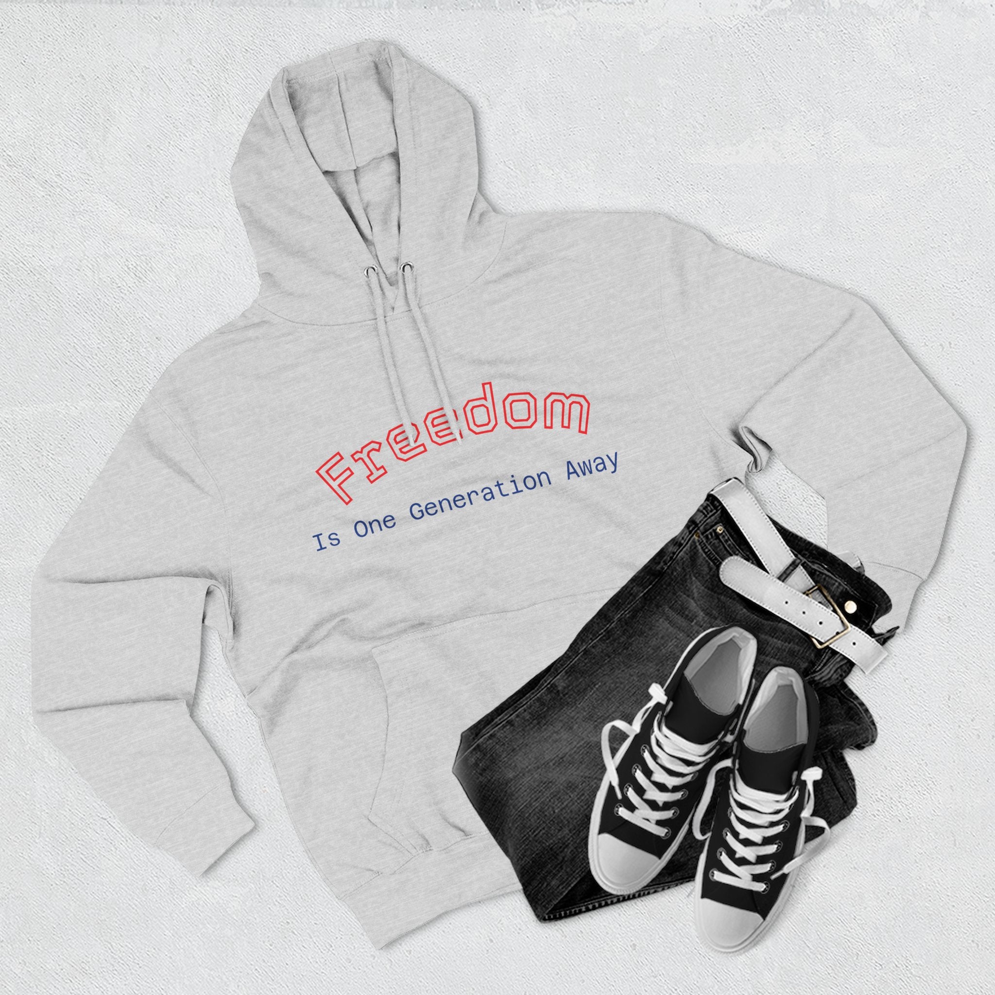 Three-Panel Freedom Hoodie - Inspirational Fleece Sweatshirt, God, Love, American Pride Apparel, Comfort Wear