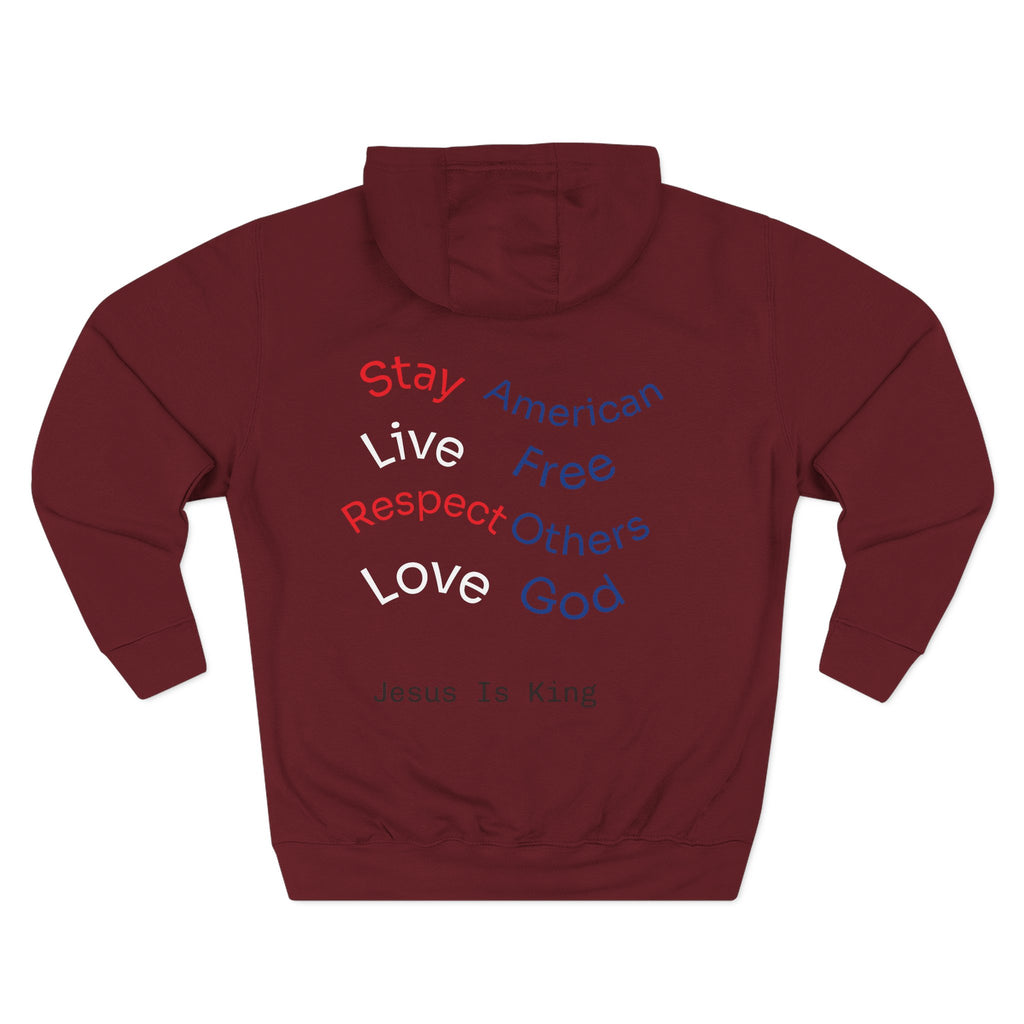 Three-Panel Freedom Hoodie - Inspirational Fleece Sweatshirt, God, Love, American Pride Apparel, Comfort Wear