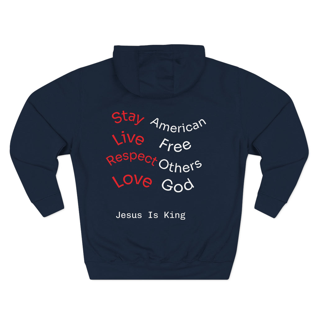 Three-Panel Freedom Hoodie - Inspirational Fleece Sweatshirt, God, Love, American Pride Apparel, Comfort Wear