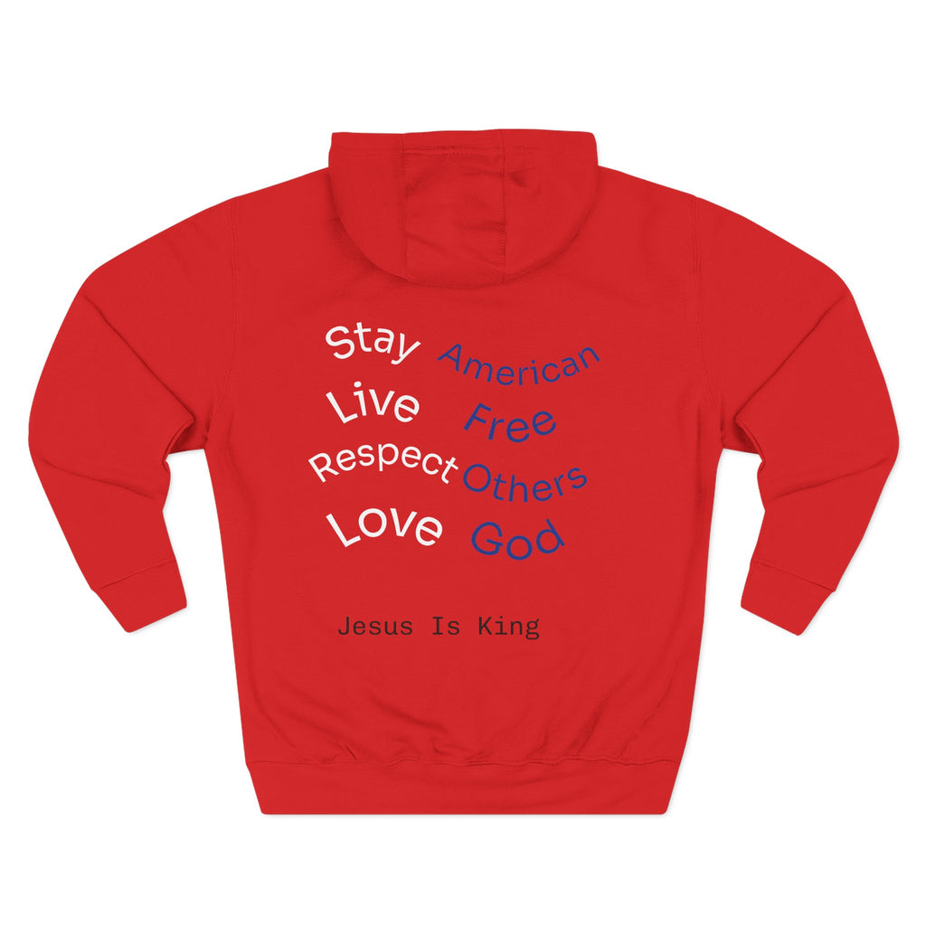 Three-Panel Freedom Hoodie - Inspirational Fleece Sweatshirt, God, Love, American Pride Apparel, Comfort Wear