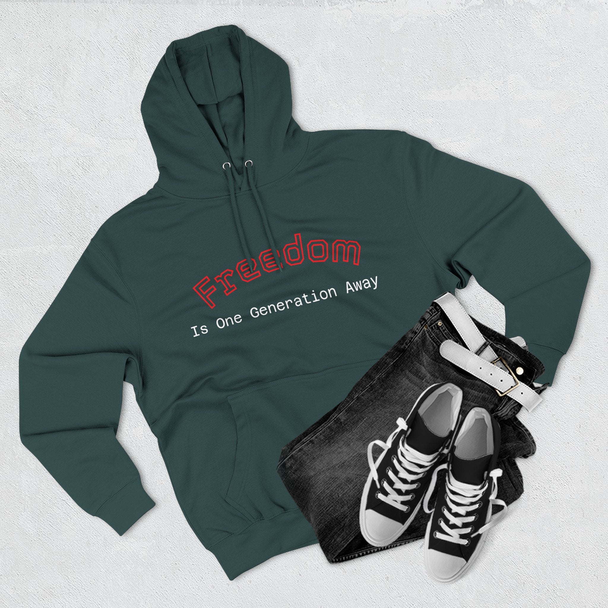 Three-Panel Freedom Hoodie - Inspirational Fleece Sweatshirt, God, Love, American Pride Apparel, Comfort Wear