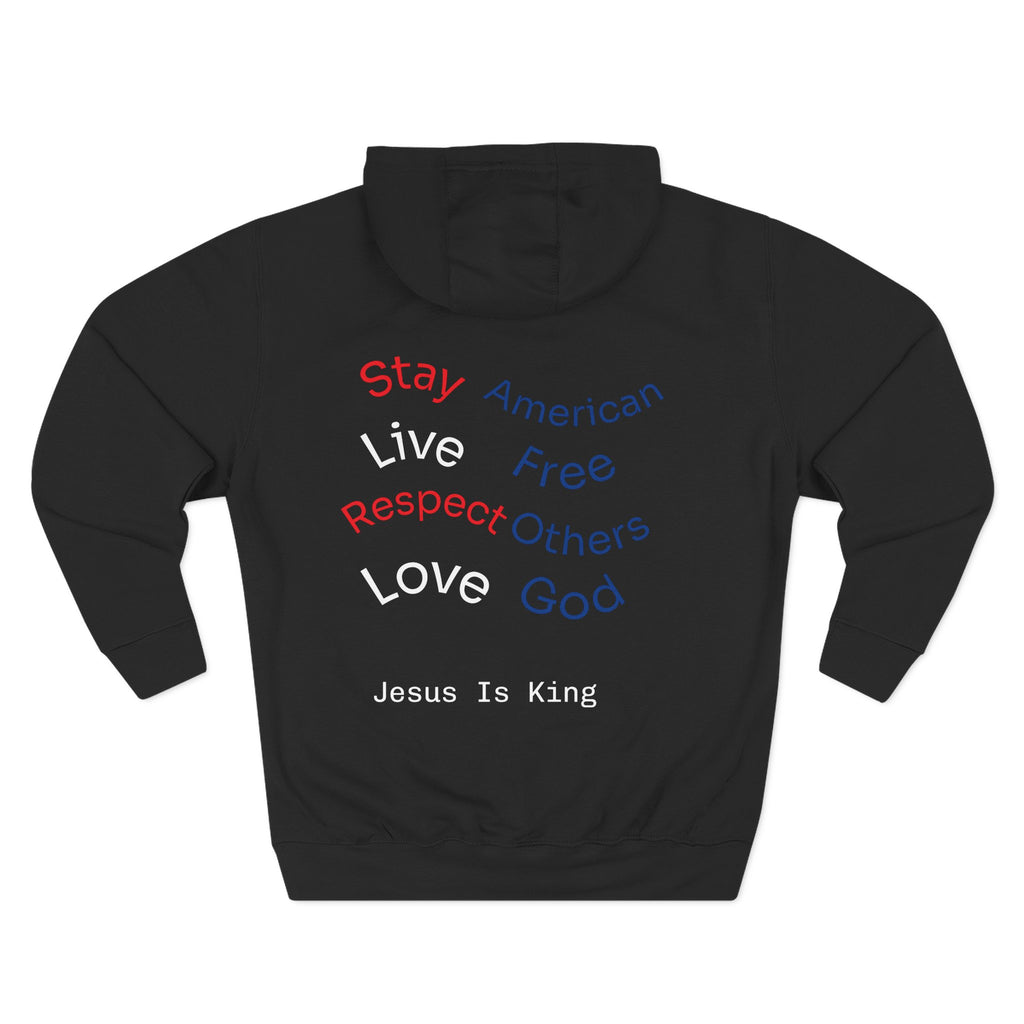 Three-Panel Freedom Hoodie - Inspirational Fleece Sweatshirt, God, Love, American Pride Apparel, Comfort Wear