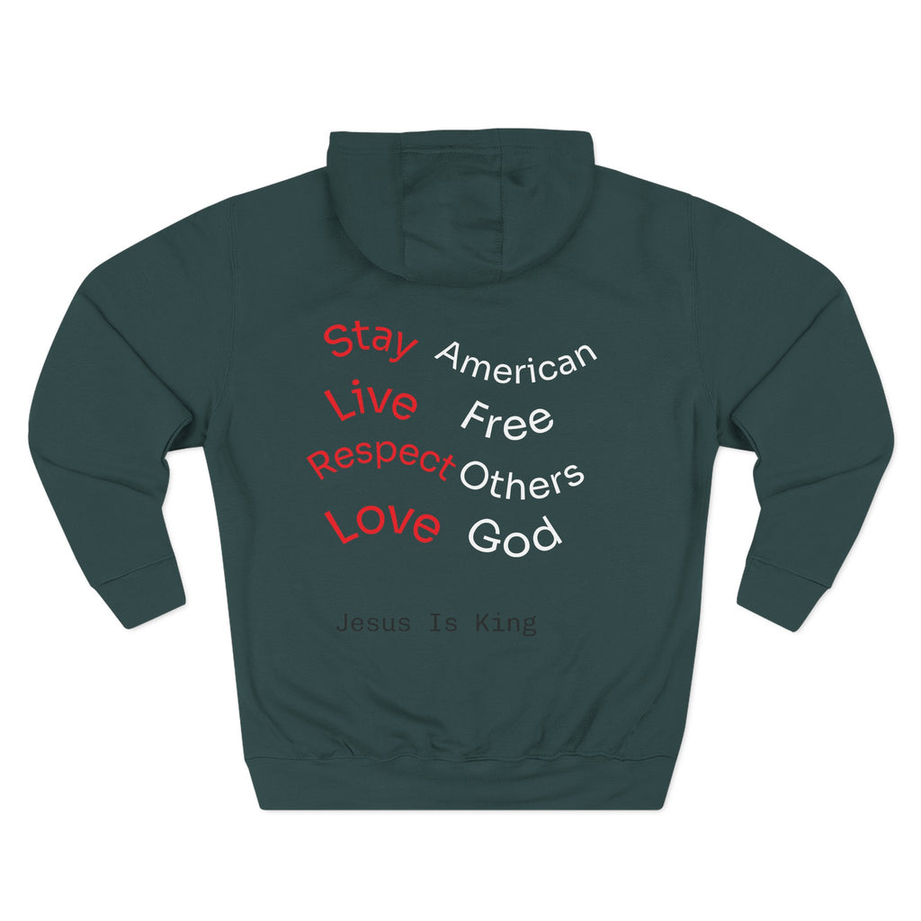 Three-Panel Freedom Hoodie - Inspirational Fleece Sweatshirt, God, Love, American Pride Apparel, Comfort Wear